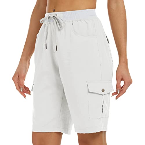 JINSHI Damen Shorts Cargohose Kurze Wanderhose Outdoor Hose Schnelltrocknend Sommer Bermuda Leichte Arbeits Freizeithose mit Mehrfach-Taschen Beige EU XL von JINSHI