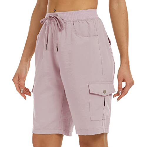 JINSHI Damen Shorts Cargohose Kurze Wanderhose Outdoor Hose Schnelltrocknend Sommer Bermuda Leichte Arbeits Freizeithose mit Mehrfach-Taschen Dunkelrosa EU 4XL von JINSHI