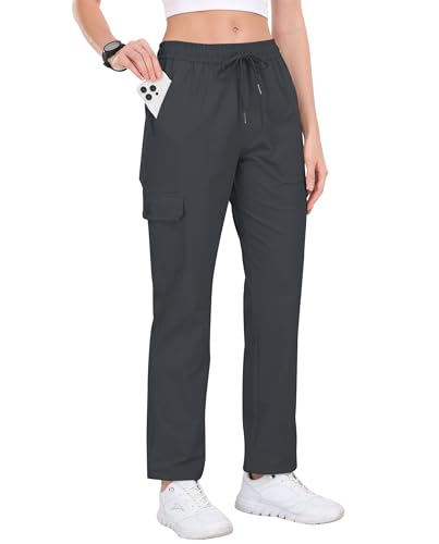 JINSHI Damen Wanderhose Outdoorhose Cargohose Leichte Jogginghose Schnelltrockend Wasserabweisend Trekkinghose Funktionshose mit Reißverschlusstaschen Dunkelgrau Größe XL von JINSHI