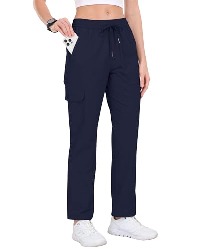JINSHI Damen Wanderhose Outdoorhose Cargohose Leichte Jogginghose Schnelltrockend Wasserabweisend Trekkinghose Funktionshose mit Reißverschlusstaschen Marineblau Größe XL von JINSHI