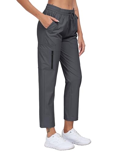 JINSHI Damen wasserdichte Wanderhose Outdoorhose Leichte Cargohose Jogginghose Schnelltrockend Camping Trekkinghose Funktionshose Taschen Dunkelgrau Größe US L von JINSHI