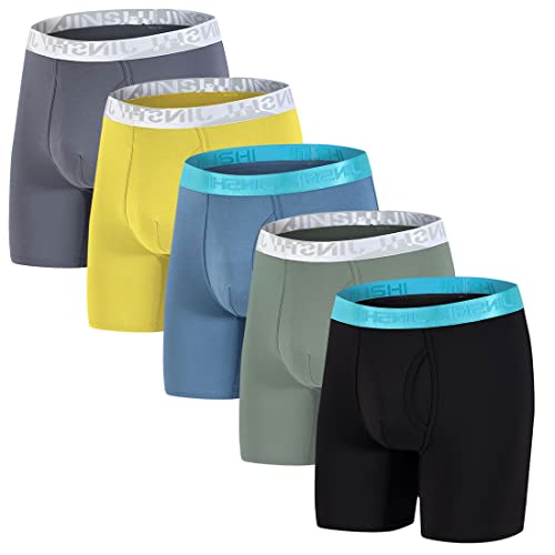 JINSHI Herren-Boxershorts, Bambus-Viskose, langes Bein, Multipack, Multicolor502, 5er-Pack, Large von JINSHI