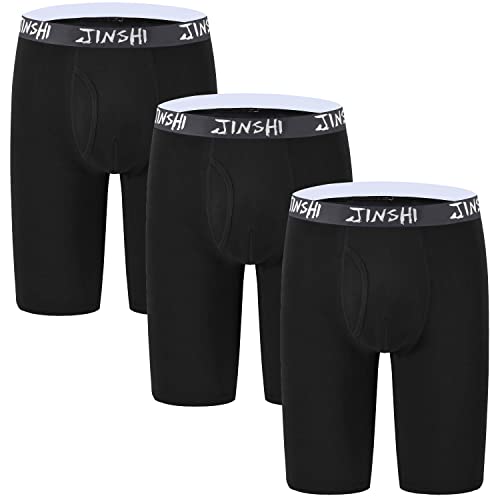 JINSHI Herren Boxershorts Extra Langes Beine Unterhosen Weich Bambus Retroshorts Passform Basic Trunks Unterwäsche Schwarz 3er Pack XL von JINSHI