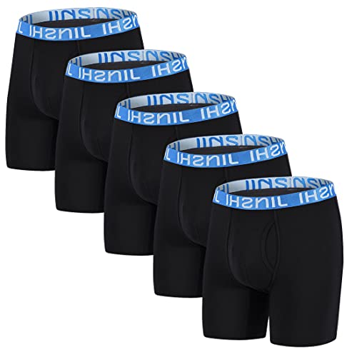 JINSHI Herren-Boxershorts mit langem Bein, Bambus-Viskose, Multipack, Black503 5er-Pack, Large von JINSHI