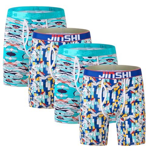 JINSHI Herren-Boxershorts mit langem Bein, Multipack, Jsck-408/409 4er Pack, Large von JINSHI