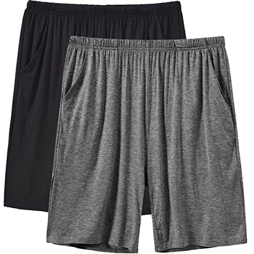 JINSHI Herren Kurz Nachtwäsche Modal Pyjamahose Schlafshorts Schlafanzughosen 2 Pack Schwarz/Dunkelgrau 4XL/5XL(US 2XL) von JINSHI