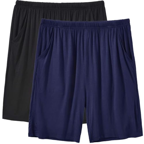 JINSHI Herren Kurz Pyjamahose Schlafshorts Schlafanzughosen Modal Nachtwäsche 2 Pack Schwarz/Marineblau US 4XL von JINSHI