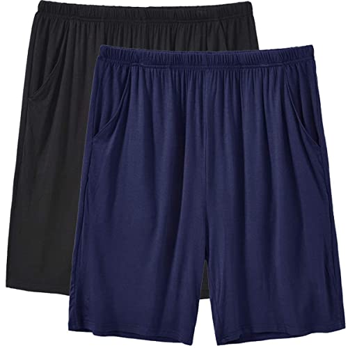 JINSHI Herren Kurz Pyjamahose Schlafshorts Schlafanzughosen Modal Nachtwäsche 2 Pack Schwarz/Marineblau XS/S(US S) von JINSHI