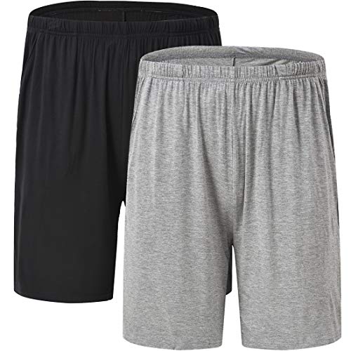 JINSHI Herren Pyjamahose Kurze Modal Freizeithose Schlafshorts Kordelzug Nachtwäsche mit Taschen 2er Pack Schwarz+Grau 3XL JINSHI Herren Pyjamahose Kurze Modal Freizeithose Schlafshorts Kordelzug Nachtwäsche mit Taschen 2er Pack Schwarz+Grau 3XL von JINSHI