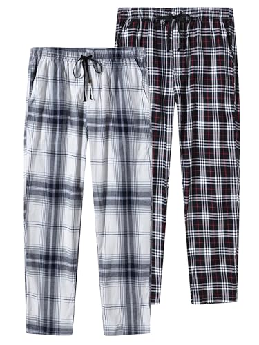 JINSHI Herren Pyjamahose Lang Baumwolle Schlafanzughosen Loungehose Freizeithose Schlafhose 2er pack 27LA Größe S von JINSHI