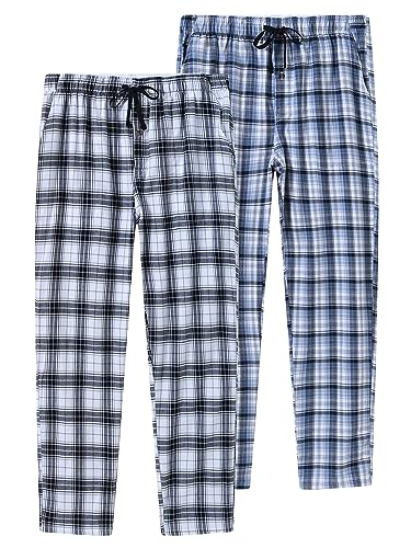 JINSHI Herren Pyjamahose Lang Schlafanzughosen Baumwolle Karierte Nachtwäsche Loungehose Weich Bequem 2er pack 27LE Größe L von JINSHI