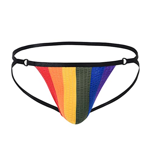 JINSHI Herren Regenbogen Jockstrap Unterwäsche G-String Tanga Unterwäsche, Rainbow Color02, X-Large von JINSHI