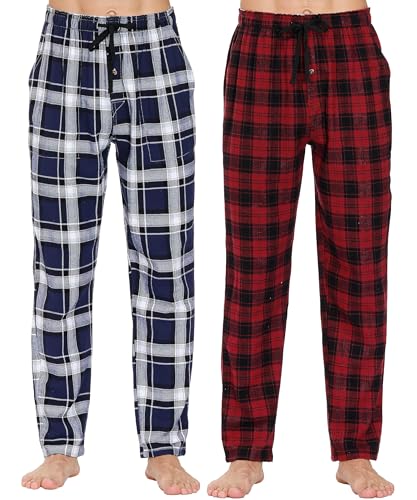JINSHI Herren Schlafanzughose Lang Fleece karierte Pyjamahose Warm Weich Baumwolle Loungehose Weihnachts Schlafhose 2er Pack 27LC Größe XXL von JINSHI