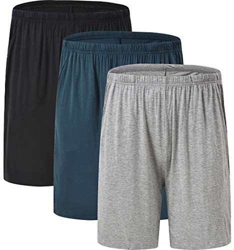 JINSHI Herren Schlafanzughose Pyjama Pants Shorts Nachtwäsche Kurz Hose Loungewear 3er Pack Schwarz+Grau+Blau 3XL von JINSHI