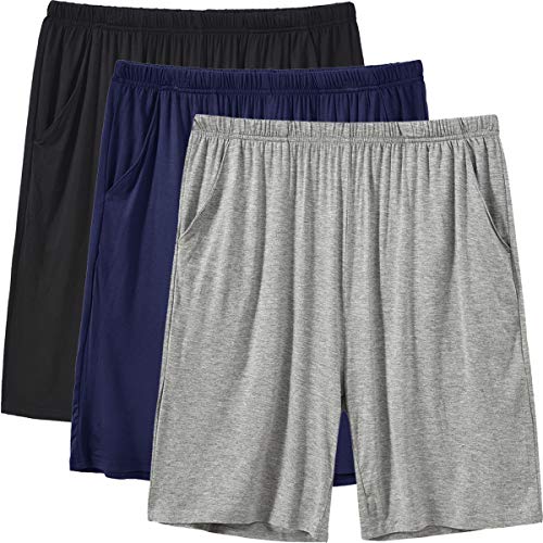 JINSHI Herren Schlafanzughosen Modal Kurz Pyjamahose Nachtwäsche Schlafshorts 3 Pack Schwarz/Marineblau/Hellgrau M(US M) von JINSHI