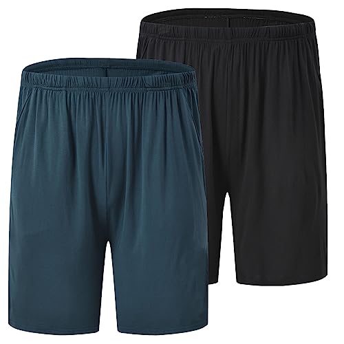 JINSHI Herren Schlafshorts Lounge Nachtwäsche 3PACK, 03, Multi-2er-Pack, schwarz, blau, XL von JINSHI