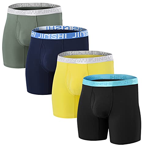 JINSHI Herren-Unterwäsche, Boxershorts, Ballbeutel, weiche Bambus-Viskose, ultra-atmungsaktiv, offener Hosenschlitz, 4 Stück, 4er-Pack: 04, Large von JINSHI