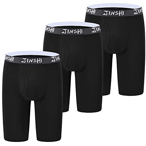 JINSHI Herren-Unterwäsche, Boxershorts, langes Bein, 3er-Pack, weich, bequem, D-3er-Pack, Schwarz, X-Large von JINSHI