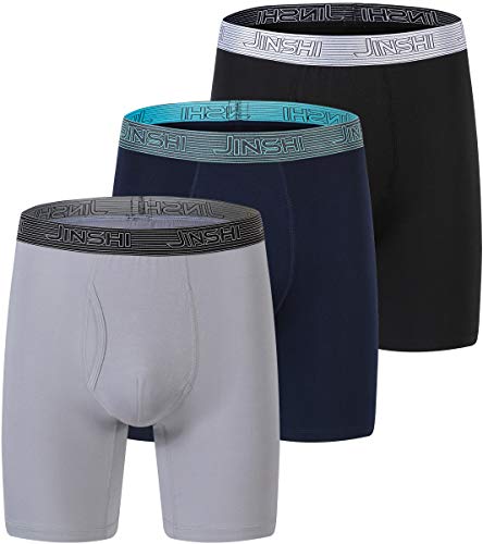 JINSHI Herren Unterwäsche Comfort Soft-Bambus Lange Boxer Briefs XX-Large Schwarz + blau + grau-412 von JINSHI
