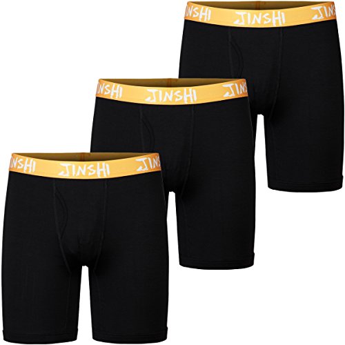 JINSHI Herren Unterwäsche Comfort Soft-Bambus Lange Boxer Briefs groß 3 * schwarz-401 von JINSHI