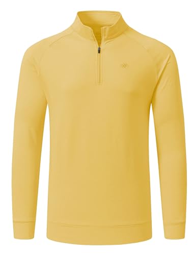 JINSHI Herren-Wanderhemd mit halbem Reißverschluss, langärmelig, bequem, atmungsaktiv, gelb, Klein von JINSHI