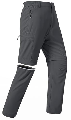 JINSHI Herren Wanderhose Zip Off Outdoorhose Leicht Schnelltrocknend Trekkinghose Abnehmbar Funktionshose mit 5 Reißverschluss-Taschen Dunkelgrau EU 4XL von JINSHI