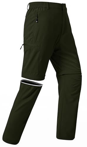 JINSHI Herren Wanderhose Zip Off Outdoorhose Leicht Schnelltrocknend Trekkinghose Abnehmbar Funktionshose mit 5 Reißverschluss-Taschen Grün EU XL von JINSHI