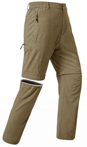 JINSHI Herren Wanderhose Zip Off Outdoorhose Leicht Schnelltrocknend Trekkinghose Abnehmbar Funktionshose mit 5 Reißverschluss-Taschen Khaki EU 3XL von JINSHI
