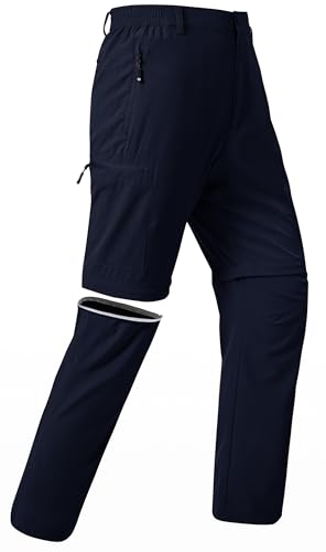 JINSHI Herren Wanderhose Zip Off Outdoorhose Leicht Schnelltrocknend Trekkinghose Abnehmbar Funktionshose mit 5 Reißverschluss-Taschen Marineblau EU XXL von JINSHI