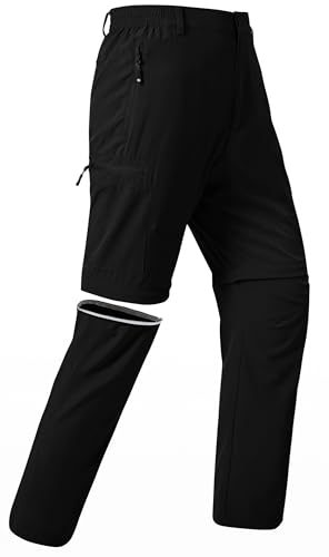 JINSHI Herren Wanderhose Zip Off Outdoorhose Leicht Schnelltrocknend Trekkinghose Abnehmbar Funktionshose mit 5 Reißverschluss-Taschen Schwarz EU L von JINSHI