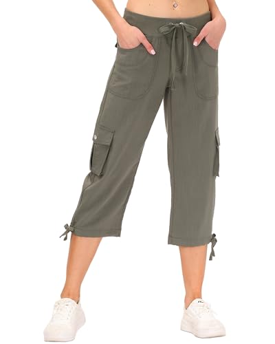 JINSHI Hosen Damen Sommer Cargohose 3/4 Lange Hosen Capri Freizeithose Leichtgewicht Outdoor Sport Wanderhose mit Cargo Taschen Armeegrün L JINSHI Hosen Damen Sommer Cargohose 3/4 Lange Hosen Capri Freizeithose Leichtgewicht Outdoor Sport Wanderhose mit Cargo Taschen Armeegrün L von JINSHI