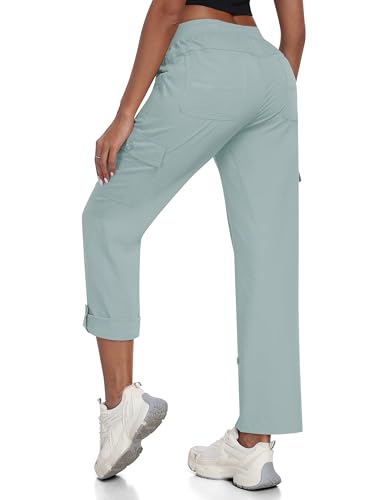 JINSHI Hosen Damen Sommer Cargohose Aufrollen Cabrio 3/4 Hose Caprihose Freizeithose Schnelltrocken Jogginghose Wanderhose Outdoorhose mit Taschen Blau Größe US 2XL/ EU 3XL von JINSHI