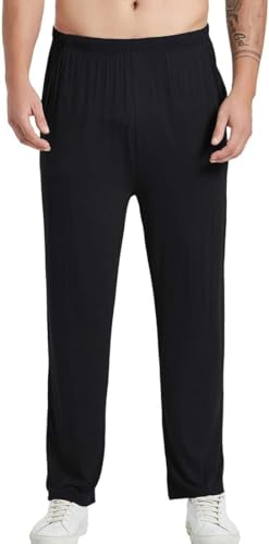 JINSHI Pyjamahose Lang Herren Komfort Schlafanzughose Weich Schlafhose Lang Nachtwäsche Freizeithose Schwarz 60-62(US 2XL) von JINSHI