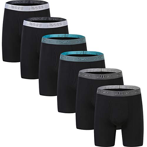 JINSHI Retroshorts Herren Lange Unterhosen Bambus Unterwäsche Atmungsaktiv Boxershorts Eisseide Trunks Gummibund 6er Pack Schwarz L von JINSHI