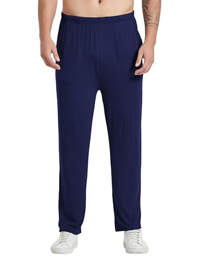 JINSHI Schlafanzughose Herren Lang Pyjamahose Leichte Modal Schlafhose Loungehose Freizeithose mit Elastischer Bund und Knöpfe Marineblau 56-58(US XL) von JINSHI