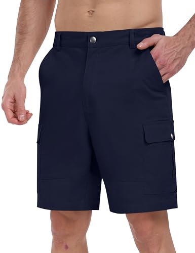 JINSHI Shorts Herren Baumwolle Cargohose Kurze Leichte Bermuda Sommer Atmungsaktiv Freizeithose Wanderhose mit Mehrfach-Taschen Marineblau EU XXL von JINSHI
