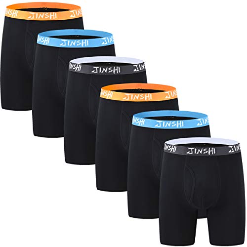 JINSHI Unterhosen Bodyfit Herren Bambus Boxershorts Übergrößen Lange Bein Trunks Plus Größe Unterwäsche Schwarz 6er Pack 3XL von JINSHI