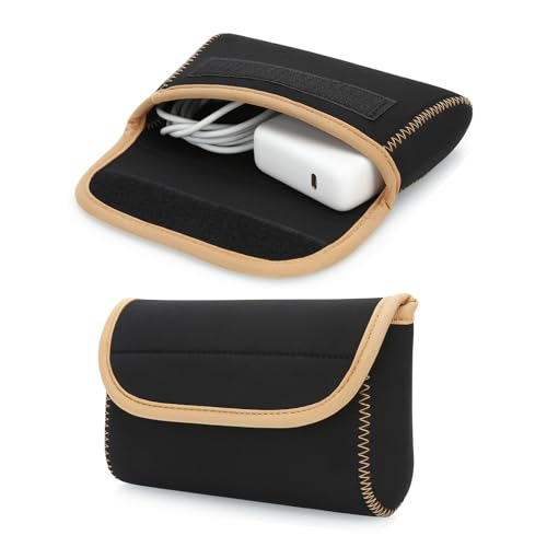 JINSI Kleine Neopren-Tech-Tasche, Reise-Kabel-Organizer-Tasche, Elektronik-Zubehör, Tragetaschen für MacBook-Netzteil, Powerbank, kabellose Maus, Handy-Ladegerät oder kleine Geräte, Braun von JINSI