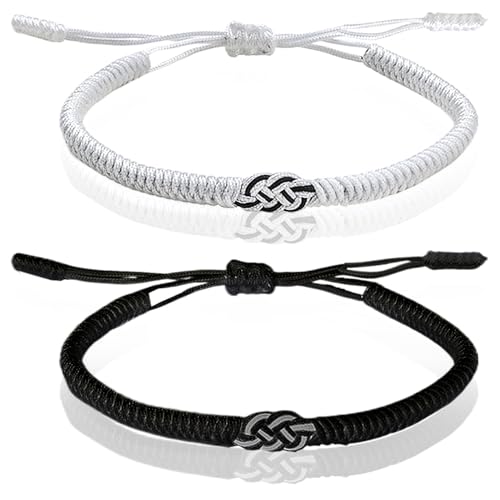 1 Paar Partnerarmbänder, JINSIHU Pärchen Armband Kabbala Armband Amulett Armbänder Geschenk Geflochtene Passende Armbänder Glücksarmband für lange Distanzen Paare Freund Freundin Bester Valentinstag von JINSIHU