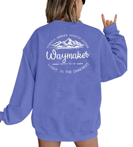 JINTING Christian Sweatshirt für Frauen Waymaker Miracle Worker Promise Keeper Hoodie Christian Geschenk Langarm T-Shirt, Blau, XL von JINTING