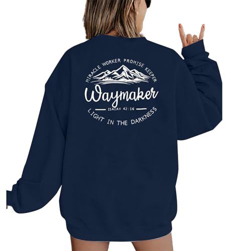 Christliches Sweatshirt für Damen, Waymaker Miracle Worker Promise Keeper, Kapuzenpullover, christliches Geschenk, religiöses Glaube, Hemd, Dunkelblau, M von JINTING