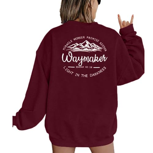 JINTING Christian Sweatshirt für Frauen Waymaker Miracle Worker Promise Keeper Hoodie Christian Geschenk Langarm T-Shirt, Weinrot, S von JINTING