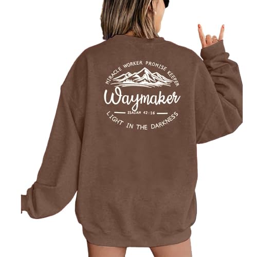 JINTING Christliches Sweatshirt für Damen, Waymaker Miracle Worker Promise Keeper, Kapuzenpullover, christliches Geschenk, langärmeliges T-Shirt, Braun, L von JINTING