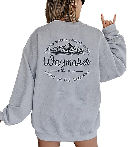JINTING Christliches Sweatshirt für Damen, Waymaker Miracle Worker Promise Keeper, Kapuzenpullover, christliches Geschenk, langärmeliges T-Shirt, GRAU, L von JINTING