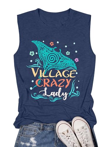 JINTING Village Crazy Lady Shirt Sommer Tank Tops Urlaub Ärmellos Tops für Frauen Brief Grafik Tank Top, Blau, Groß von JINTING