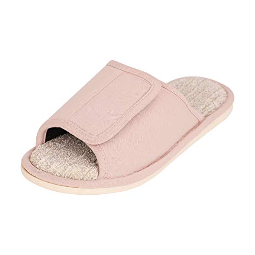 Diabetiker Hausschuhe mit Klettverschluss rutschfeste Süße Pantoffeln Weiche Flache Sandalen für Outdoor oder Indoor, Pink, Size 38/39 von JINTN