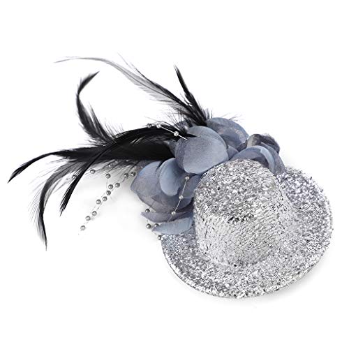 Glänzend Blumen Fascinator Hut Party Hochzeit Fascinator Haarreif Kopfschmuck Kopfbedeckung Hair Clip Mesh Bänder Federn für Frau Damen von JINTN