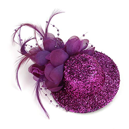 Glänzend Blumen Fascinator Hut Party Hochzeit Fascinator Haarreif Kopfschmuck Kopfbedeckung Hair Clip Mesh Bänder Federn für Frau Damen von JINTN