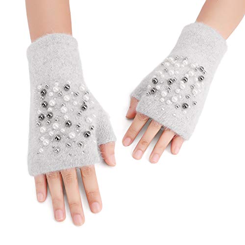 JINTN Winter Fingerlose Handschuhe Punktbohrer Perle Warmhandschuhe Strickhandschuhe Fäustlinge Warm Handgelenk Armstulpen für Damen und Frau von JINTN