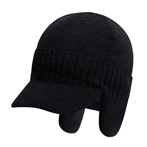 JINTN Winter Herren Mütze mit Schirm Gehörschutz Visor Beanie Schirmmütze Wintermütze Beanie Hat Fleecefutter Warm Strickmütze Ski Ohrenmütze für Outdoor von JINTN